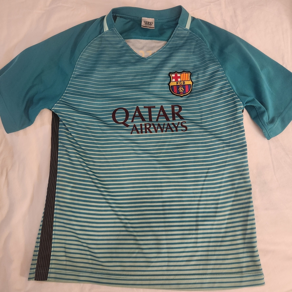 Kids Football Jersey - Teal Messi Qatar Unicef